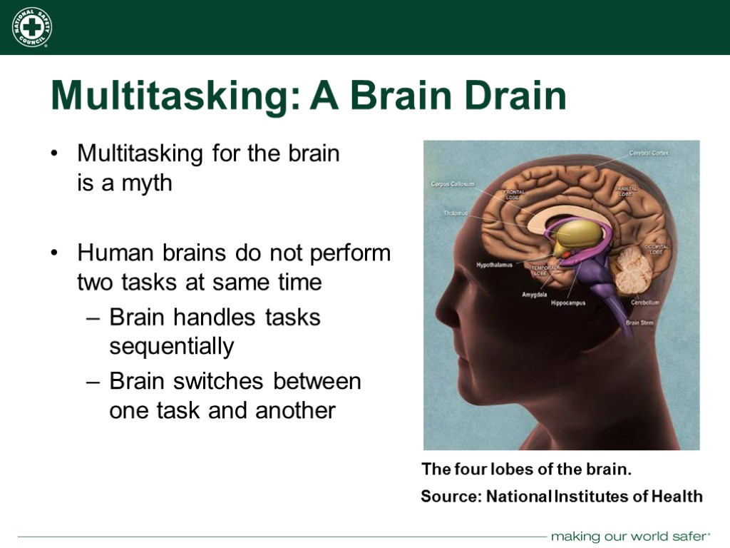 Multitasking: A Brain Drain Multitasking for the brain is a myth Human brains do
